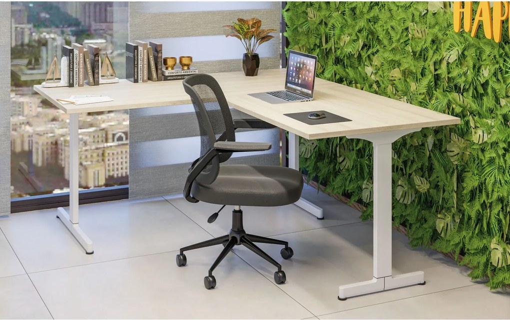 Narożne biurko PRIMO BETA L, 180x180 cm, L/P, szara podstawa, orzech