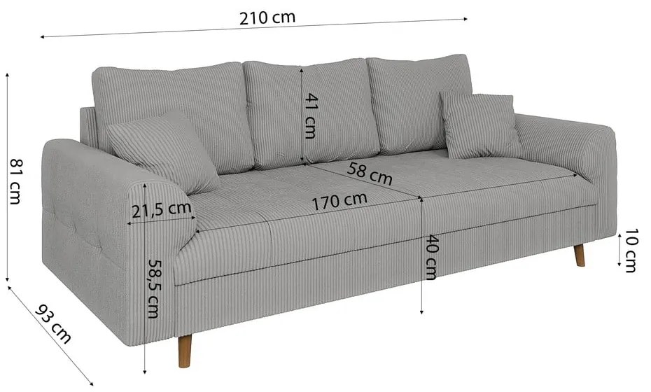 Jasnoszara sztruksowa sofa 210 cm Ariella – Ropez