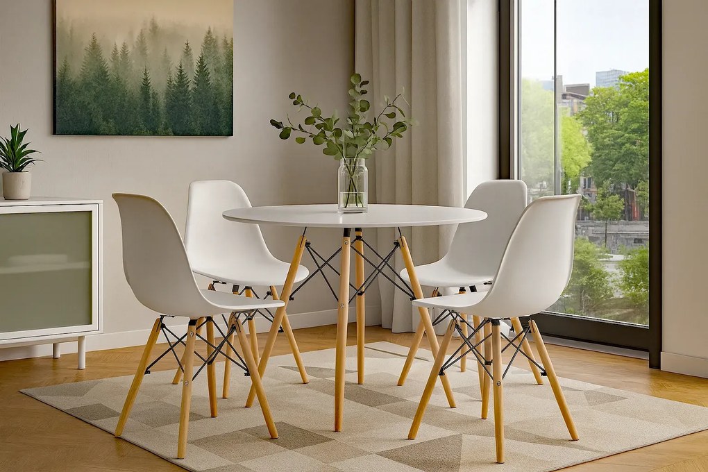 Zestaw biały okrągły stół 100 cm i 4 krzesła H5-K20