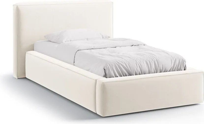 Kremowe tapicerowane łóżko jednoosobowe ze schowkiem i stelażem 90x200 cm Jodie – Micadoni