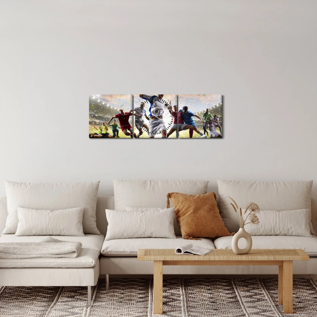 Obraz - Piłka nożna (z zegarem) (90x30 cm)
