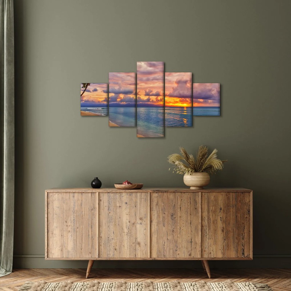Obraz - Zachód słońca na plaży (125x70 cm)