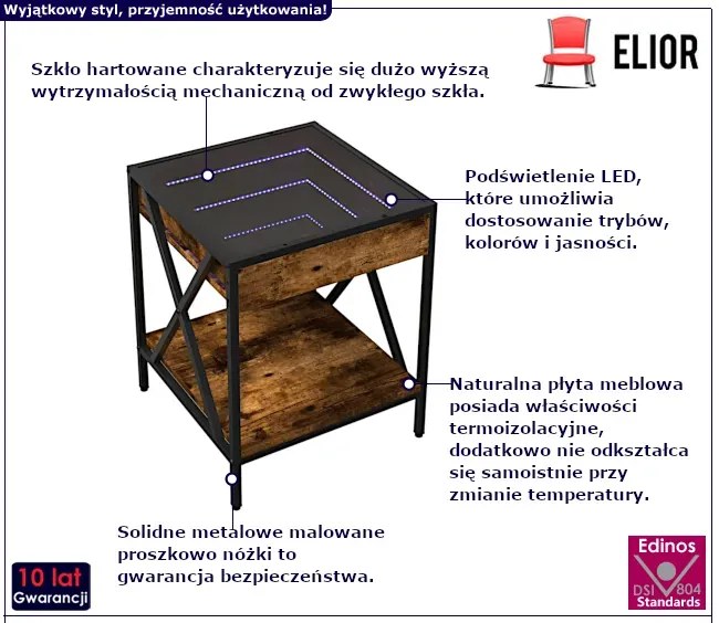 Stolik do salonu LED przydymiony dąb Praxon