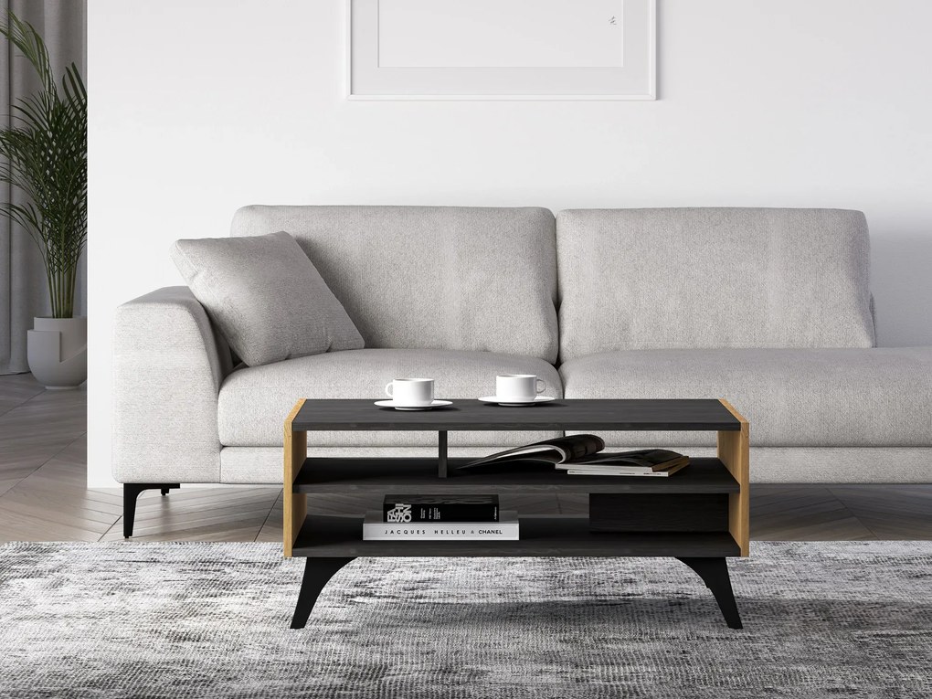 Stolik kawowy HESTIA 90x60cm dąb/czarny ML MEBLE