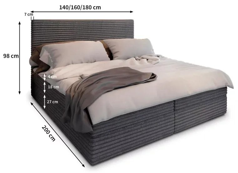 Tapicerowane łóżko boxspring ISPIRA 160x200 cm szare Materac: Materac sprężynowy Bonell