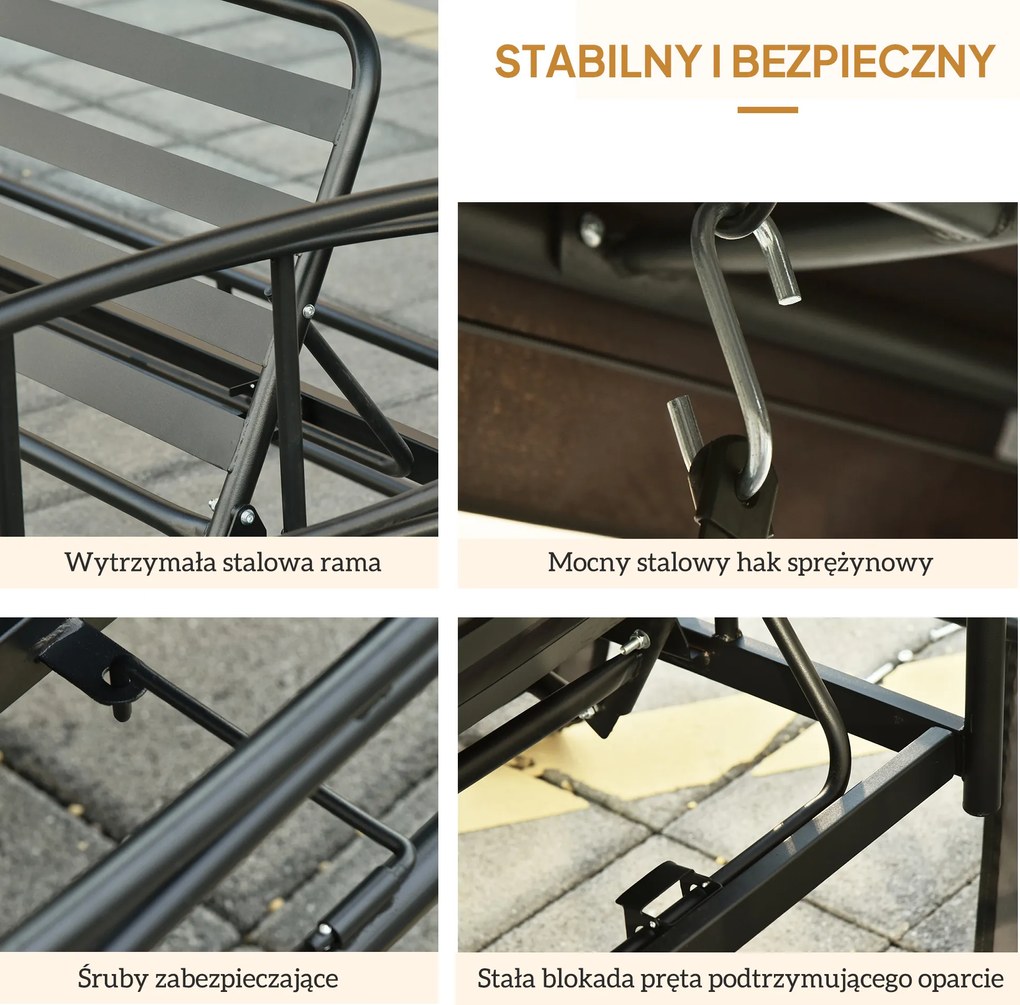 3osobowa huśtawka ogrodowa z dachem i ściankami bocznymi Funkcja odchylania Pawilon w kolorze beżowym | Aosom PL