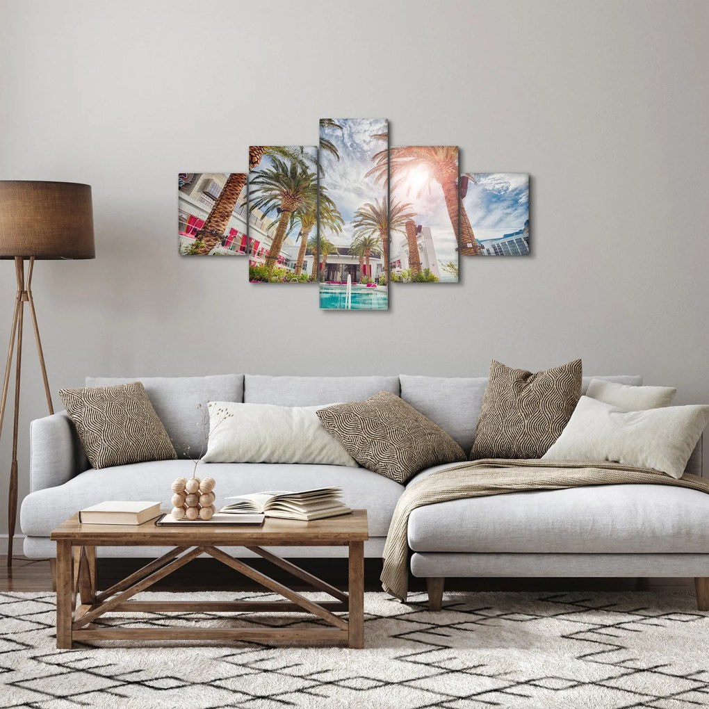 Obraz - palmy z basenem (125x70 cm)