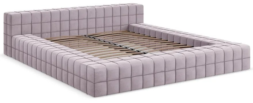 Lawendowe tapicerowane łóżko dwuosobowe ze stelażem 140x200 cm Akela – Makamii