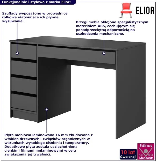 Antracytowe biurko komputerowe z szufladami S5-F11