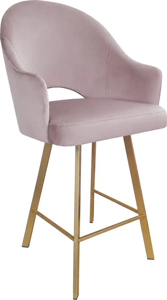 Hoker Velvet krzesło barowe tkanina Welur podstawa metalowa : Kolor nogi - Złota profil, Kolor tkaniny - VELVET - MG55, Typ siedziska - Siedzisko stałe