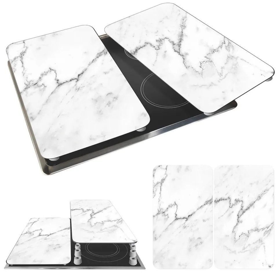 Komplet 2 szklanych osłonek na kuchenkę Wenko Marble, 52x30 cm