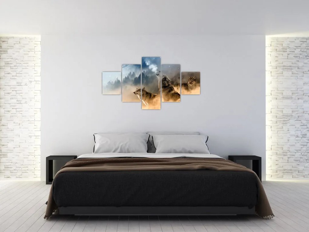 Obraz - wilki wyjące do księżyca (125x70 cm)