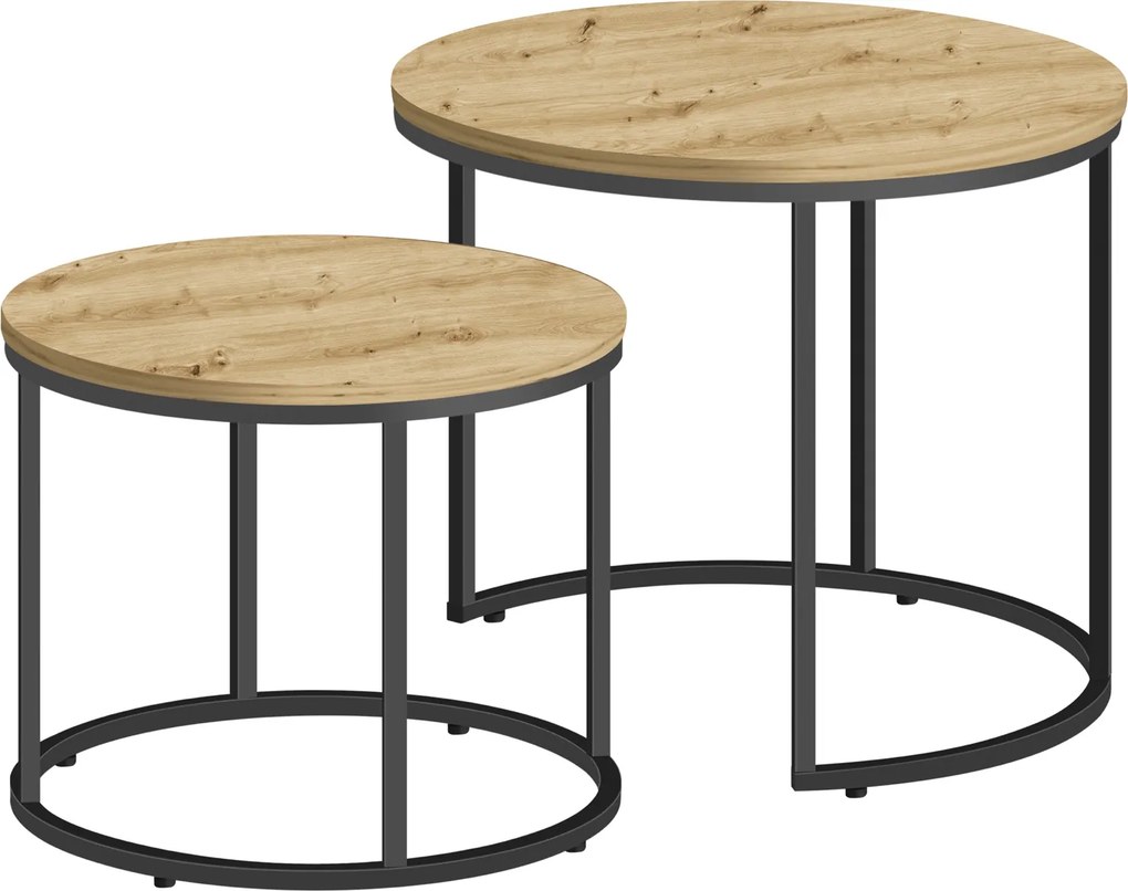 Zestaw 2 stolików kawowych okrągłych wsuwanych Faro 08, dąb artisan