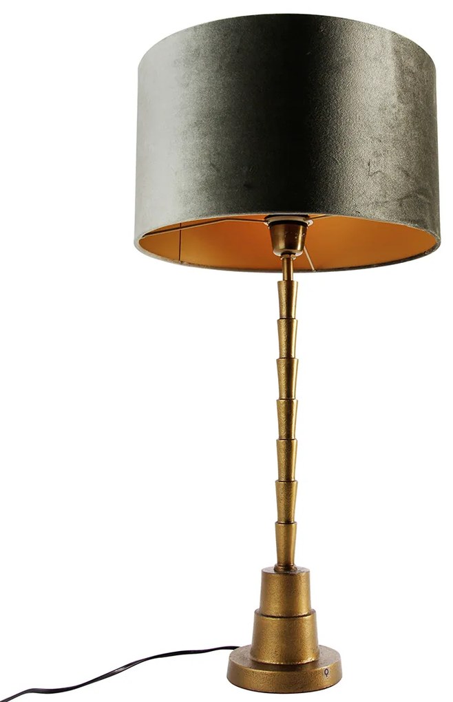 Lampa stołowa brązowa z zielonym aksamitnym abażurem 35 cm - Pisos klasyczny/Antyczny Oswietlenie wewnetrzne