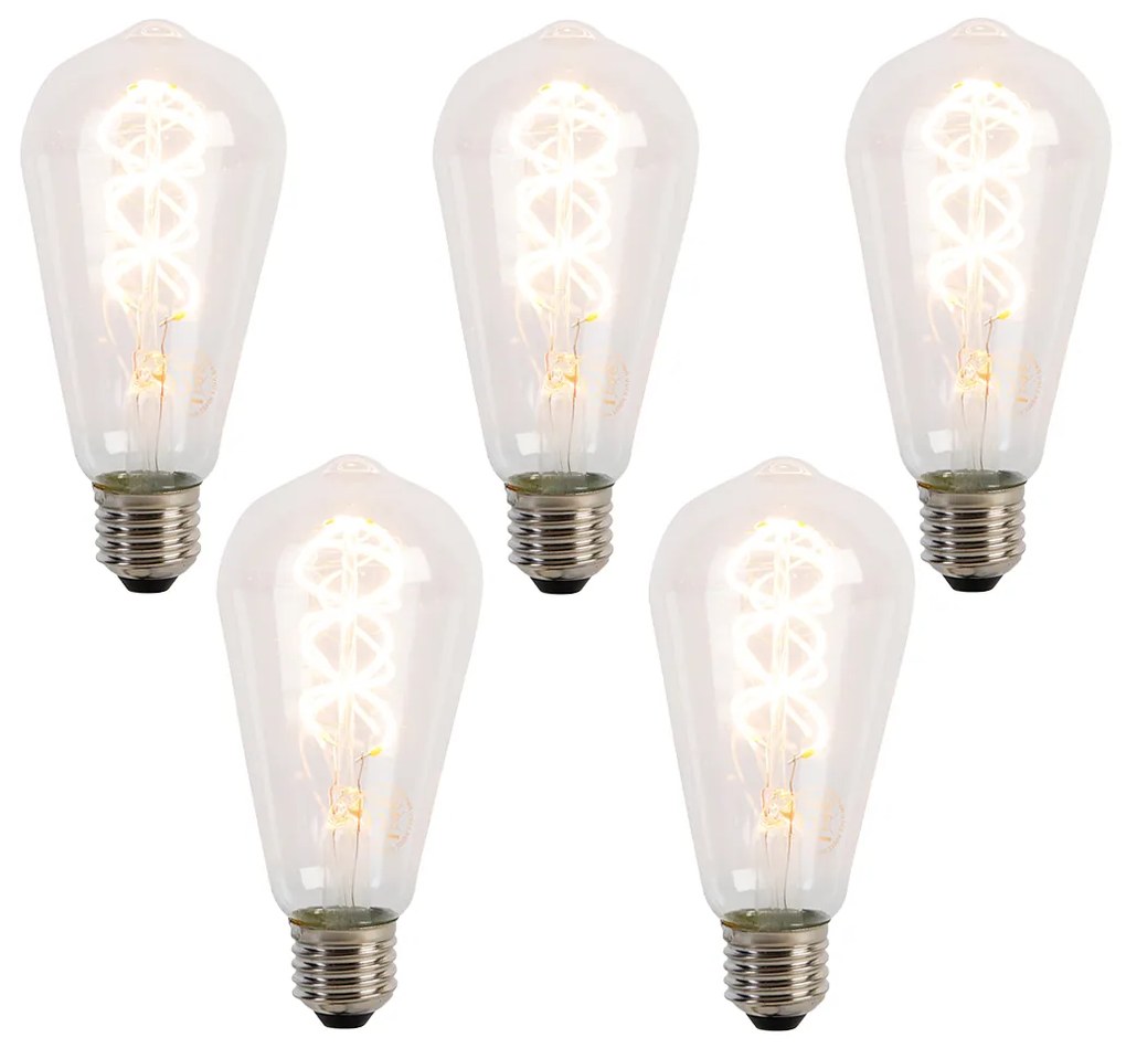 Zestaw 5 żarówek LED E27 spiralnych filamentowych ST64 5W 400 lm 2200K
