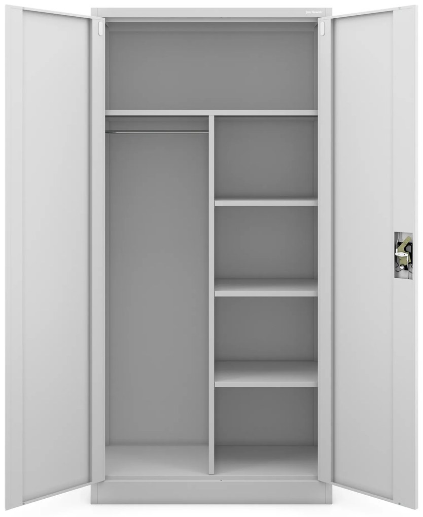 Szafa metalowa ubraniowa z półkami DAWID, 900 x 1850 x 450 mm, szara