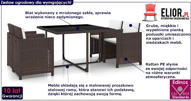 Brązowy 5-częściowy zestaw nowoczesnych mebli ogrodowych G7-S41