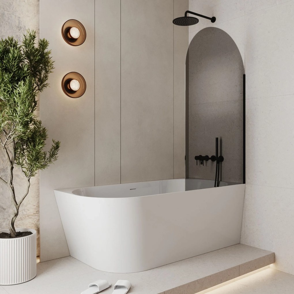 Parawan nawannowy półokrągły MOLIS Oval Grafit szkło grafitowe | Różne rozmiary : Kolor profili kabiny - złoty szczotkowany, Rozmiar - 80x150 cm