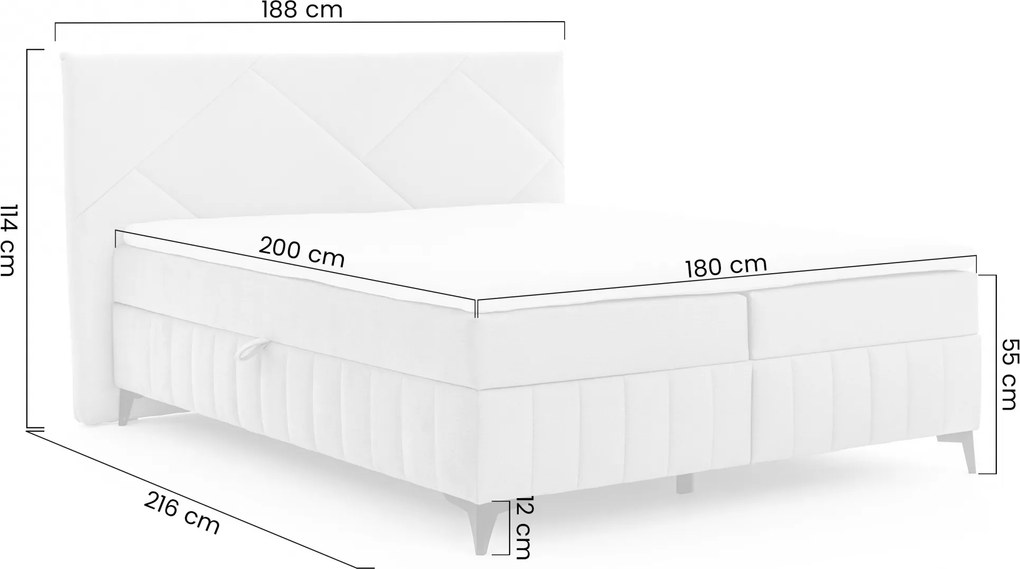 Łóżko kontynentalne Wasil 180x200 z pojemnikami - popielaty welur hydrofobowy Element 24