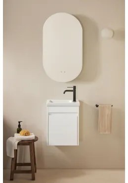 Zestaw Wiszących Mebli Łazienkowych Zintegrowany Z Umywalką Narek Biała & Owalny Z Miejscem Do Przechowywania Czarny - Sklum