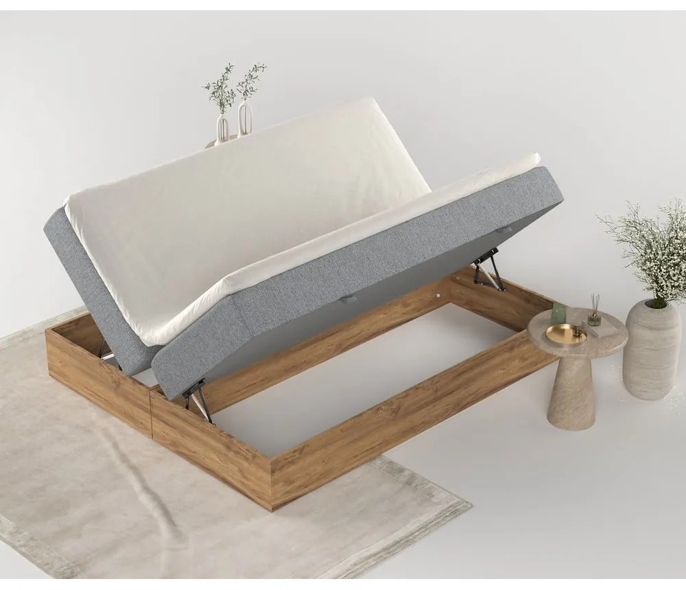 Szaro-naturalne łóżko boxspring ze schowkiem 140x200 cm Faro – Maison de Rêve