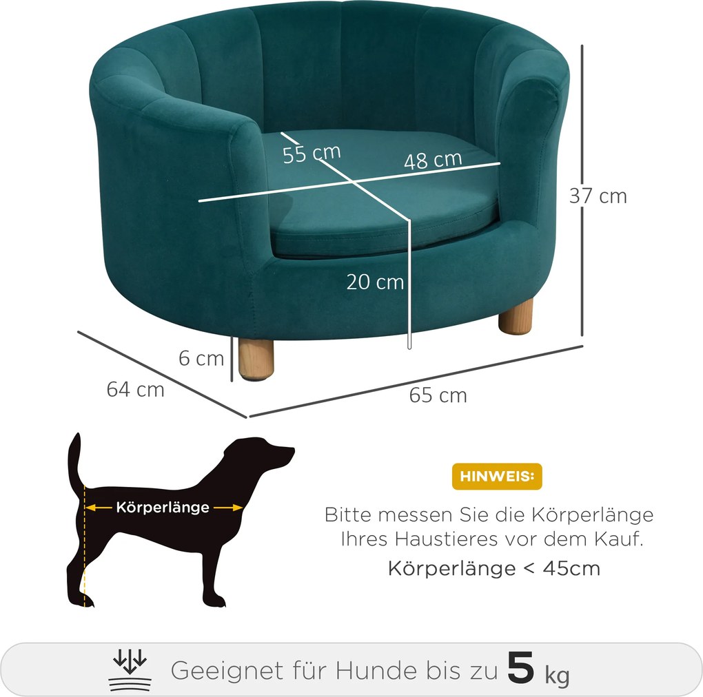 PawHut Sofa dla psa z miękkim obiciem okrągłe legowisko dla psa sofa dla zwierząt domowych z drewnianymi nogami