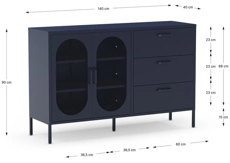 Ciemnoniebieska komoda 140x90 cm Diora – Marckeric