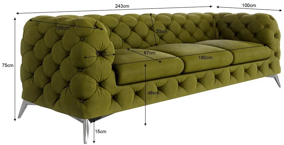 Zielona aksamitna sofa 243 cm Chelsea – Ropez