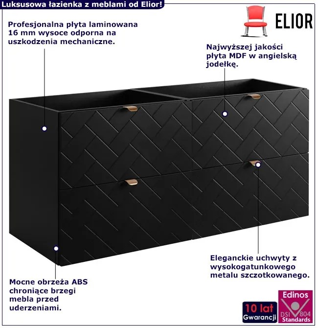 Czarna wisząca szafka łazienkowa pod 2 umywalki 120 cm P7-R06