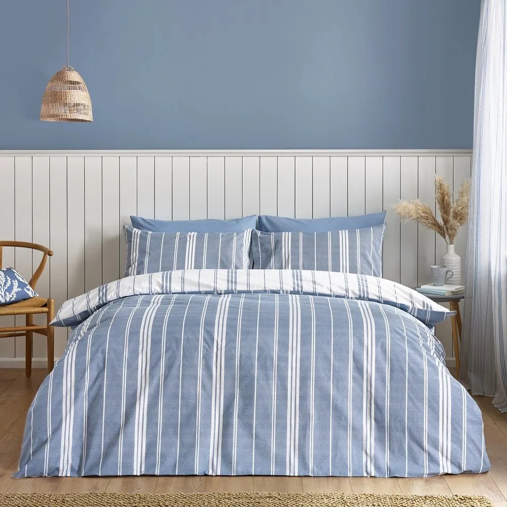 Biało-niebieska pościel dwuosobowa 230x220 cm Harbour Stripe – Catherine Lansfield