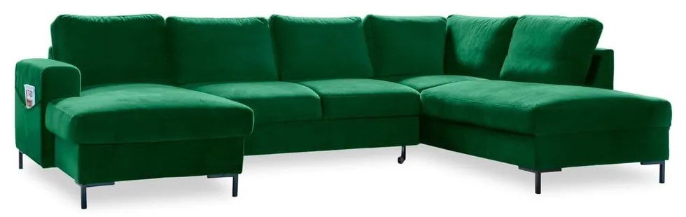 Zielona aksamitna rozkładana sofa w kształcie litery "U" Miuform Lofty Lilly, prawostronna