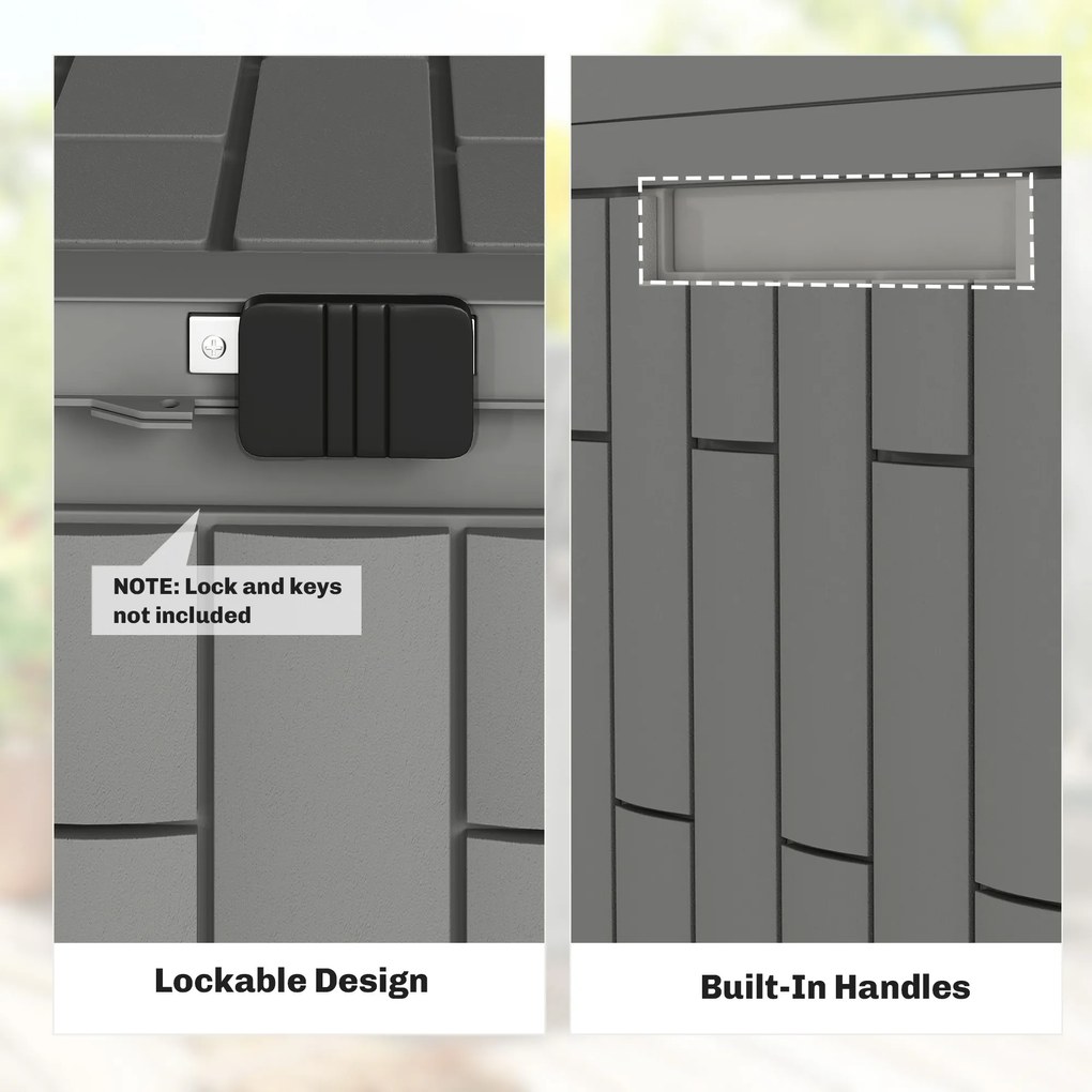 Outsunny Skrzynia Ogrodowa 227 l Wodoodporna Zamykana na Klucz UV Odporna z Teksturą Drewna do Ogrodu 106,5x43x54,5cm Szara | Aosom PL