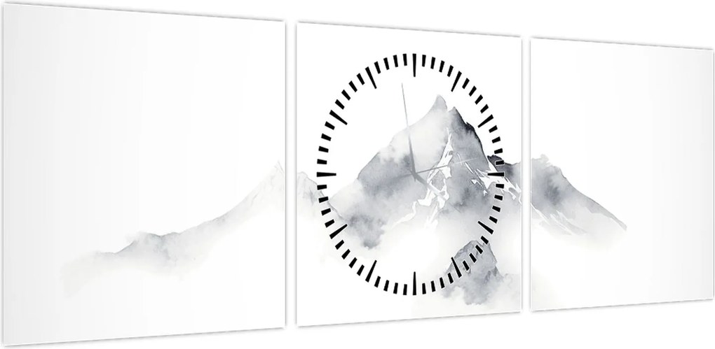 Obraz - Obraz gór namalowany tuszem (z zegarem) (90x30 cm)