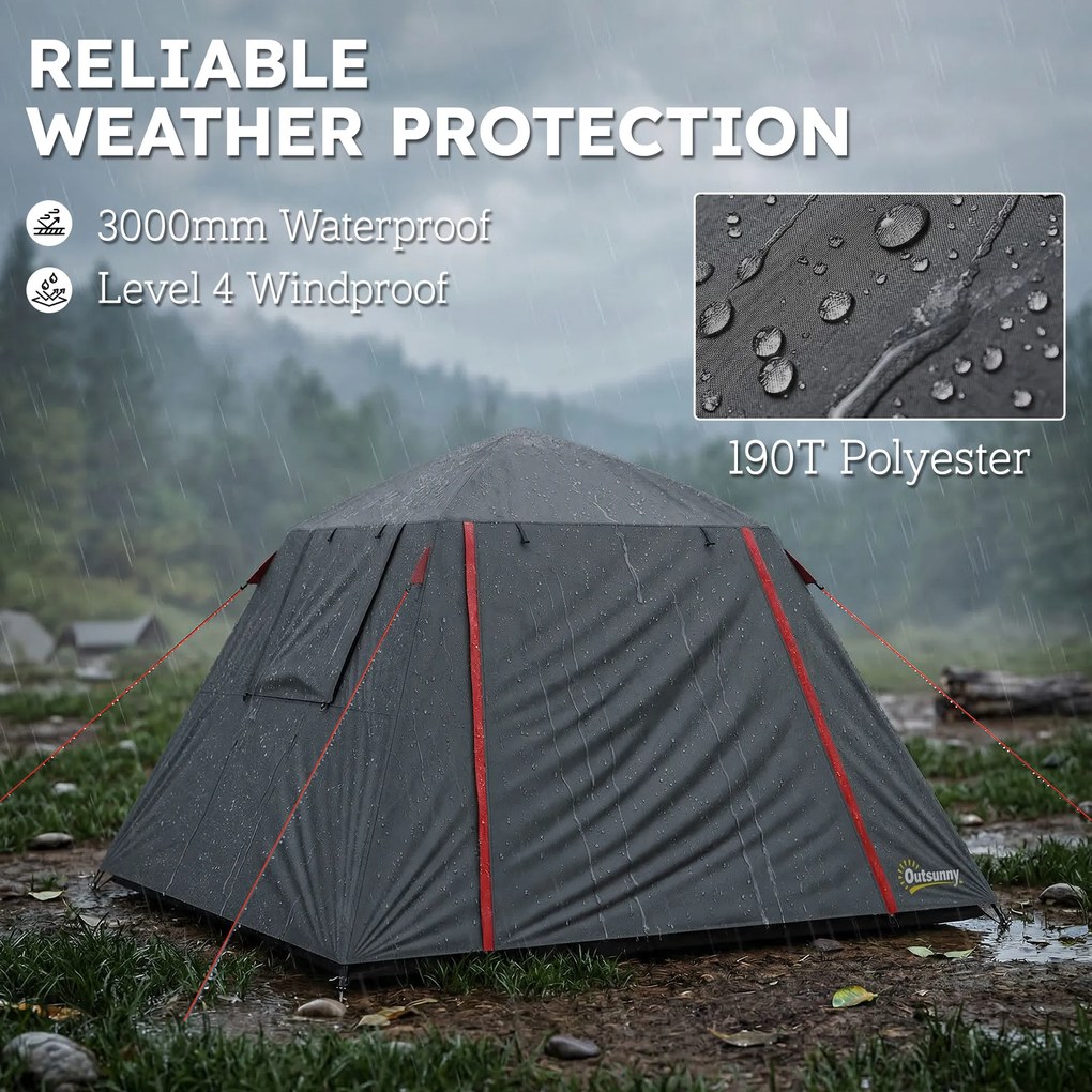 Outsunny Namiot campingowy dla 2 osób, wodoodporny 3000 mm i wiatroodporny, namiot kopułowy z 2 drzwiami, 2 oknami z siatką, 2 bocznymi oknami, torbą transportową | Aosom PL