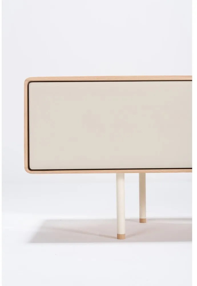 Biało-naturalna szafka pod TV z litego drewna dębowego 200x48 cm Fina – Gazzda