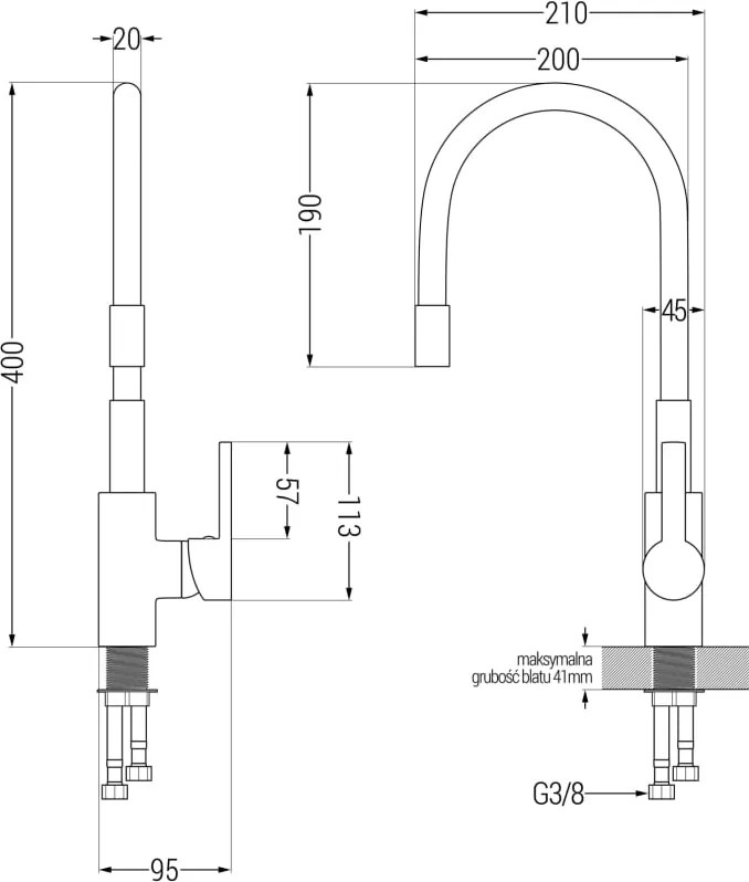 Mexen Flex bateria kuchenna, chrom/czarna - 670900-07