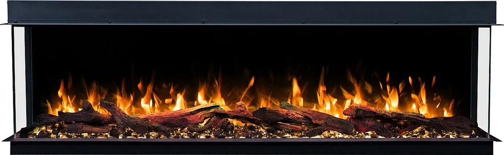 Trójstronny kominek elektryczny SOLIS 150 - ogień premium, do zabudowy - 150x30x46 cm - kominek LED z grzaniem 750/1500W