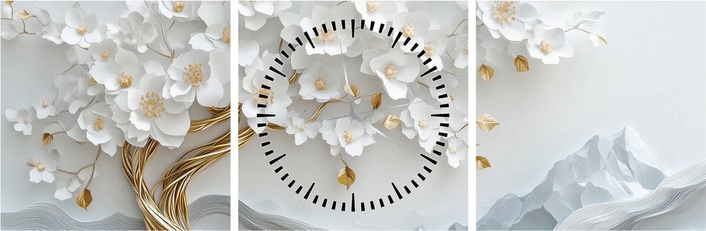 Obraz – Eleganckie drzewo życia 3D (z zegarem) (90x30 cm)