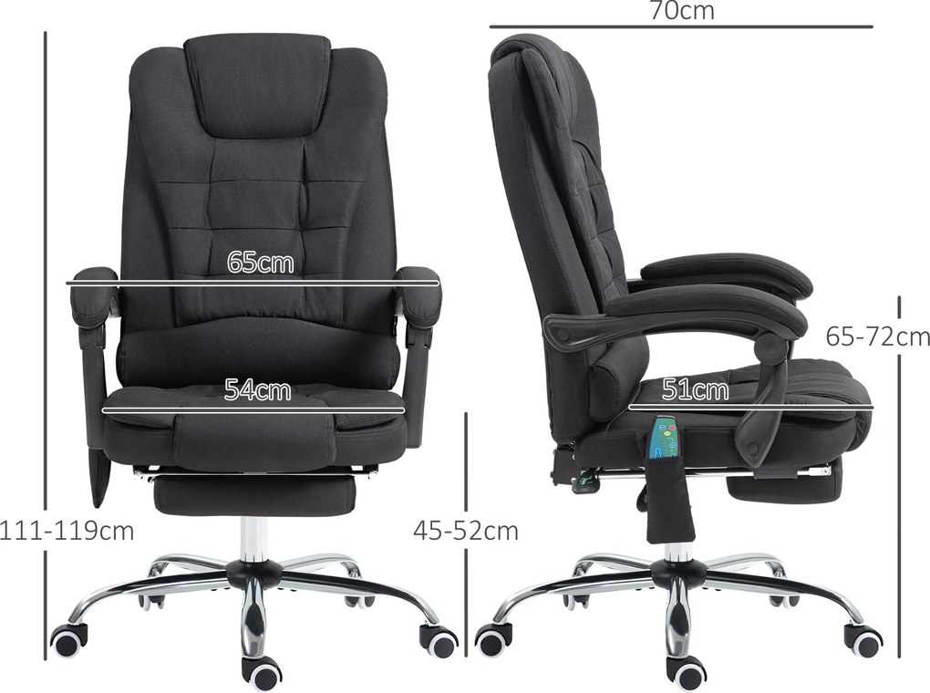 Fotel biurowy Vinsetto z funkcją masażu i ogrzewania, Ergonomiczny, regulowana wysokość, Czarny