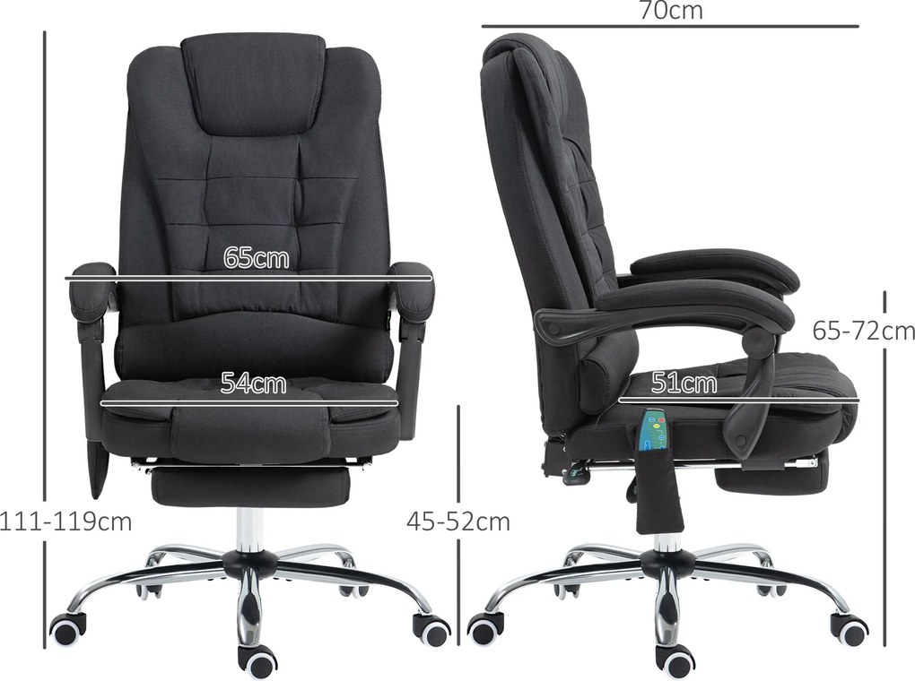 Vinsetto fotel biurowy do masażu krzesło obrotowe 6-punktowy masaż i ogrzewanie ergonomiczny odchylany do 135° z pilotem do 120 kg czarny | Aosom PL