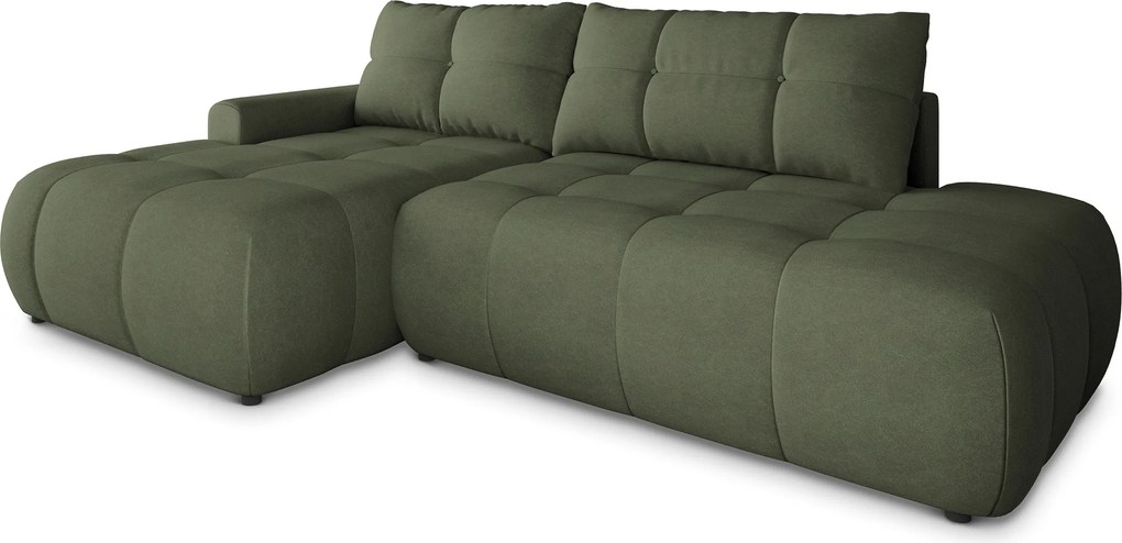 Masseno Narożnik FLUMA z funkcją spania i pojemnikiem na pościel Narozniki L, Rozkładana sofa - Oliwkowy, CASTEL 39