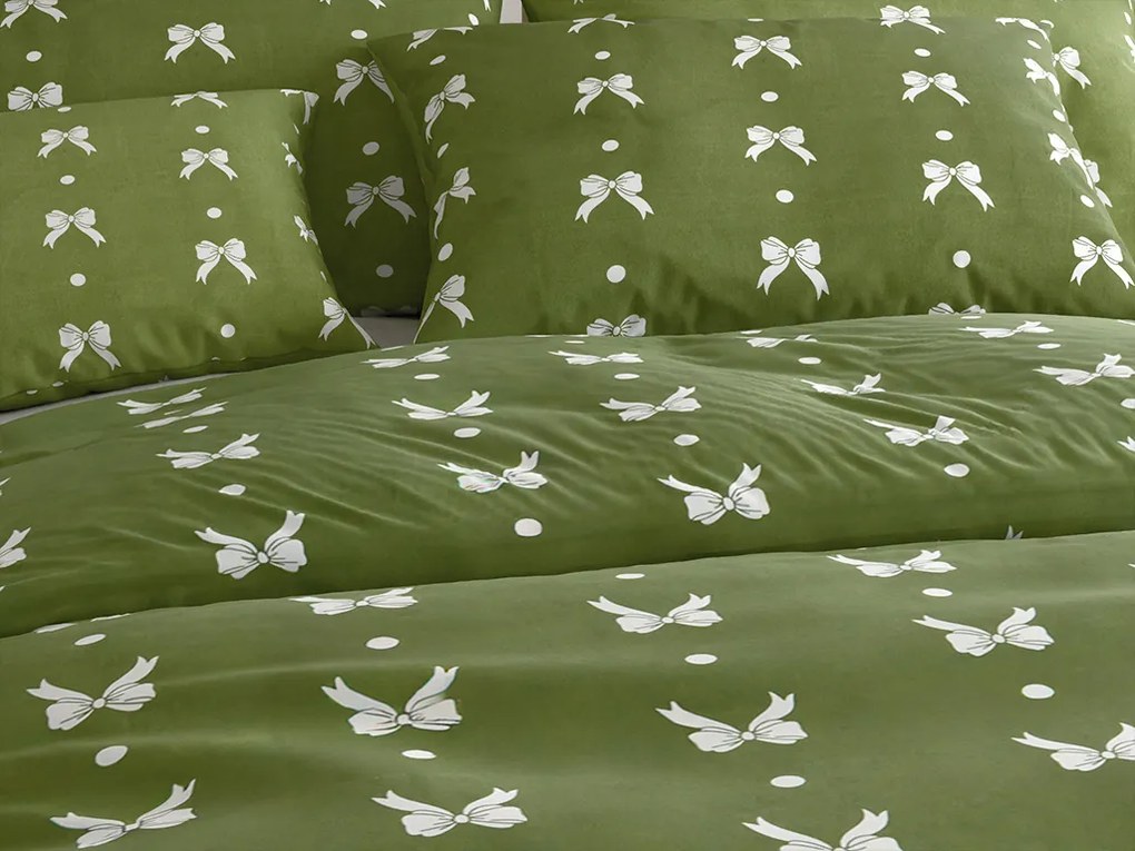 PrzytulneMieszkanie.pl PrzytulneMieszkanie.pl Pościel z mikroflanelu WHITE BOW zielona Rozmiar pościeli: 2 szt 70 x 90 cm | 200 x 220 cm