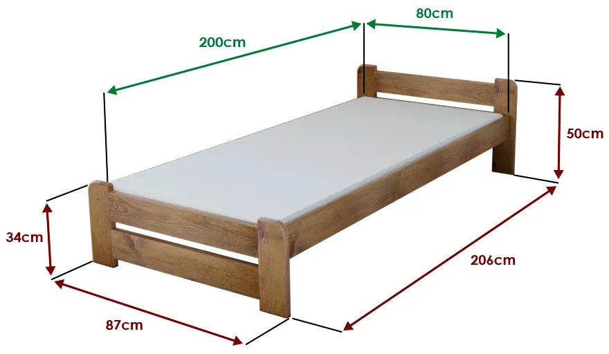 Łóżko Emily 80 x 200 cm, dąb Stelaż: Ze stelażem listwowym rolowanym, Materac: Materac Somnia 18 cm