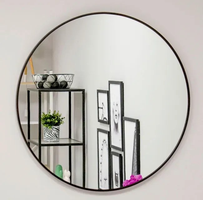 Czarne lustro w metalowej ramie okrągłe 60 cm K4-R61