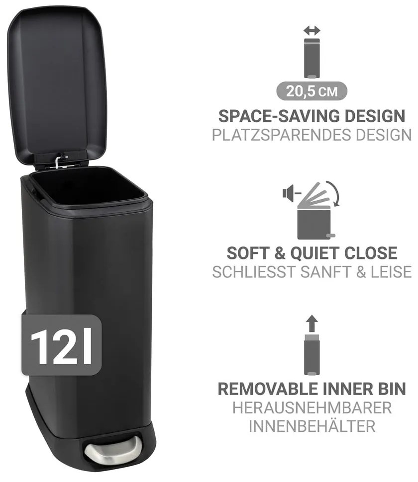 Stalowy kosz na śmieci z pedałem w kolorze matowej czerni 12 l Design – Wenko