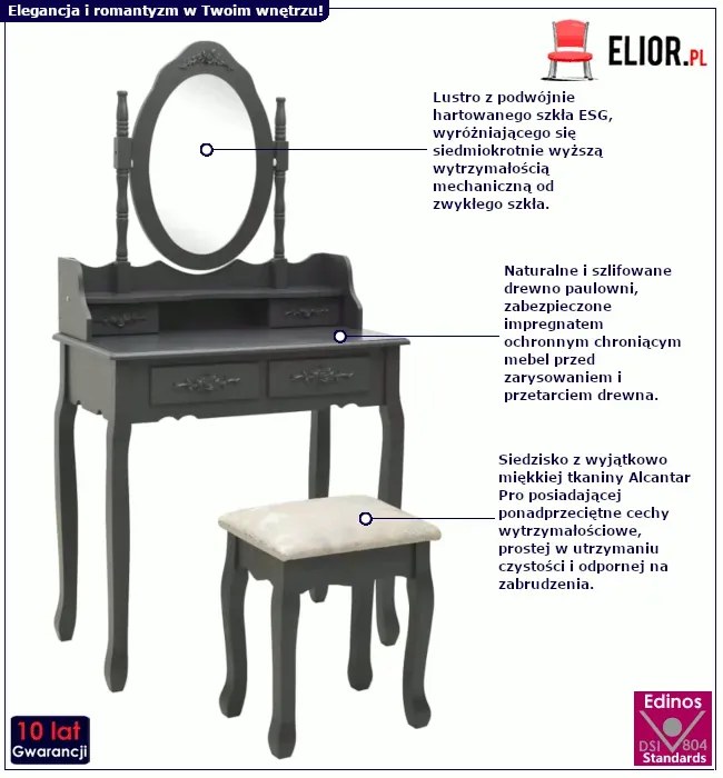 Szara toaletka z krzesłem Z7-E65