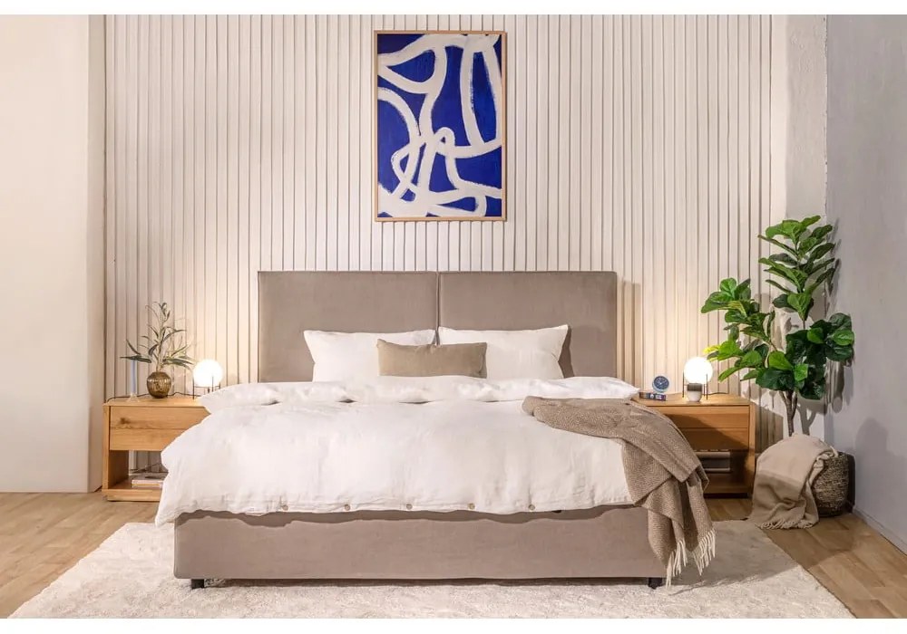 Szarobrązowe tapicerowane łóżko dwuosobowe ze schowkiem z materacem i stelażem 180x200 cm Myra Bold – Bonami Selection