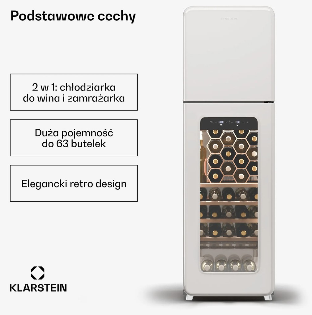 Klarstein Shirley 50cm 60 Butelek Winiarka Wolnostojąca Krem