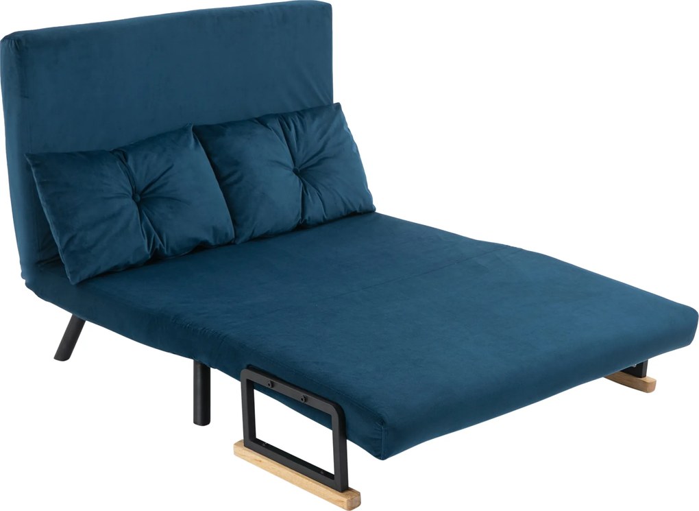rozkladana sofa HOMCOM 2-osobowa niskie wymiary z poduszkami aksamit naturalne niebieskie Aosom PL