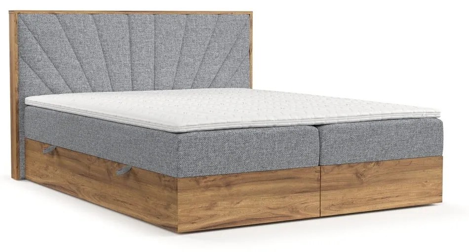 Szaro-naturalne łóżko boxspring ze schowkiem 140x200 cm Asahi – Maison de Rêve